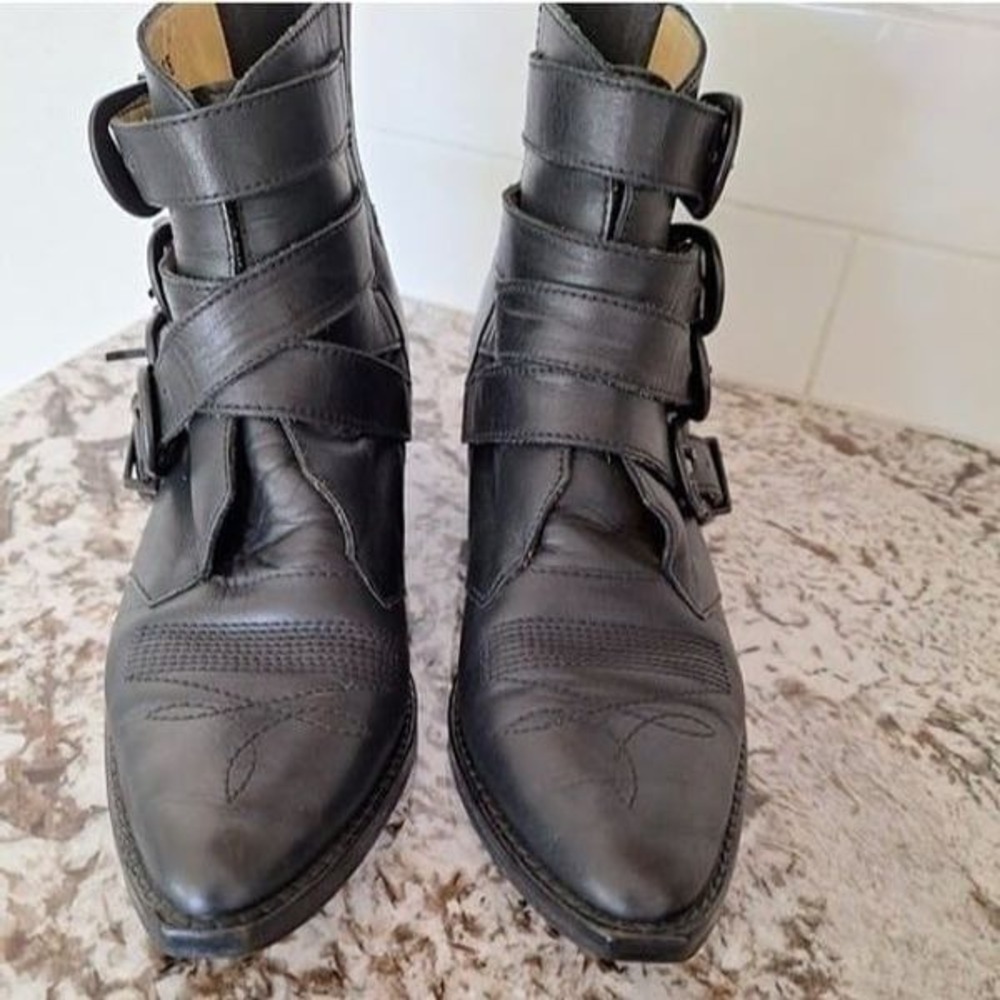 Toga Pulla black‎ leather western ankle boots size 36